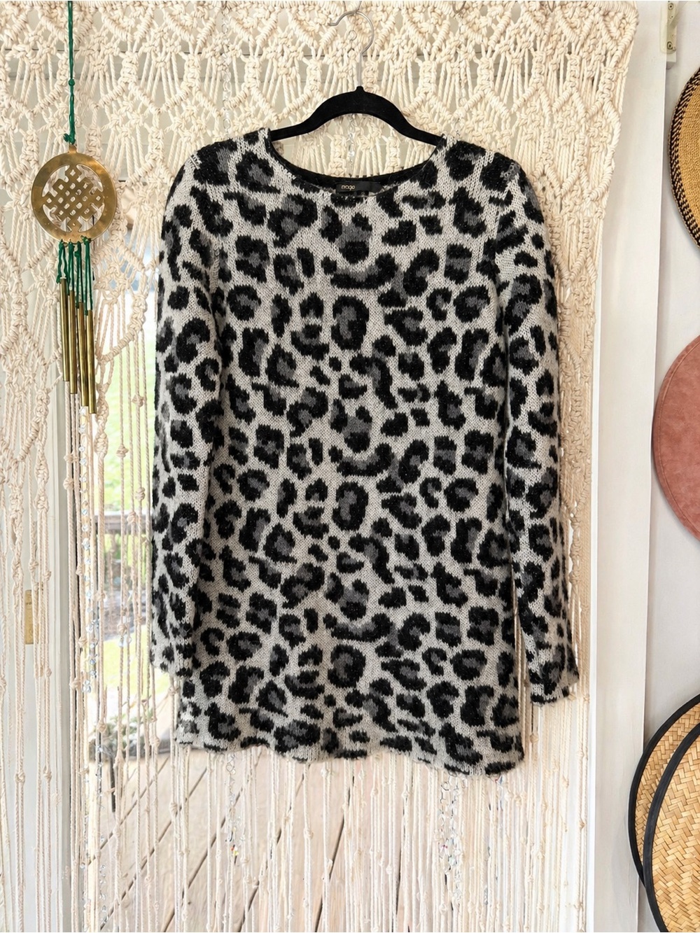 Maje Mohair Blend Leopard Knit Sweater Dress Tunic Size 1